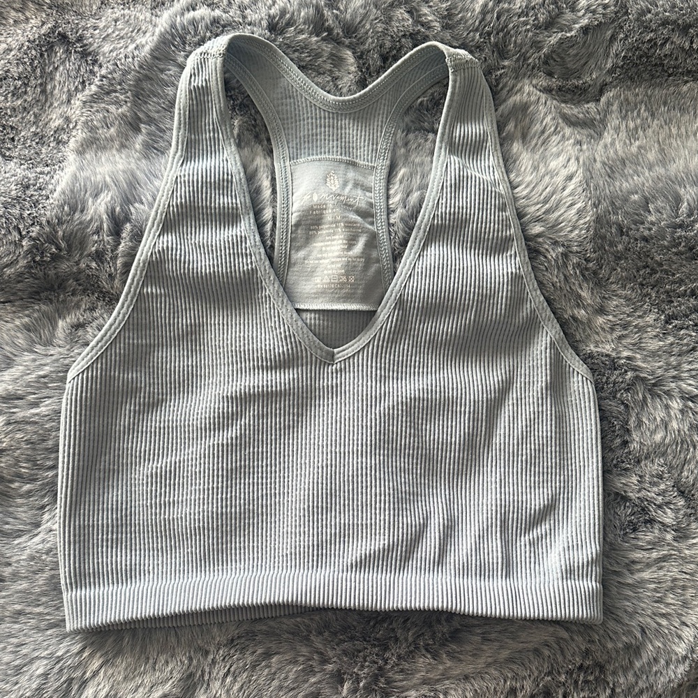 FP Movement by Free People Ribbed V-Neck Racerback Bralette - Light Gray